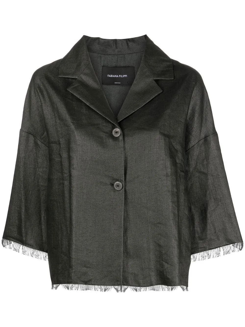 Fabiana Filippi Linen Jacket With Fringes In Grey