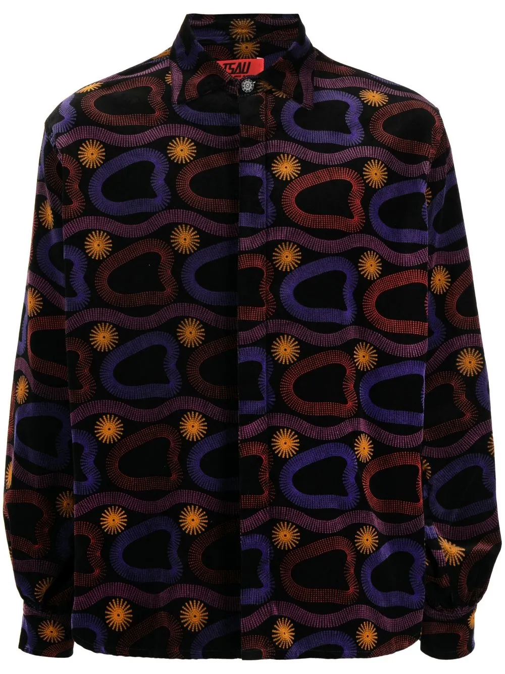 

TSAU geometric-print velvet shirt - Black