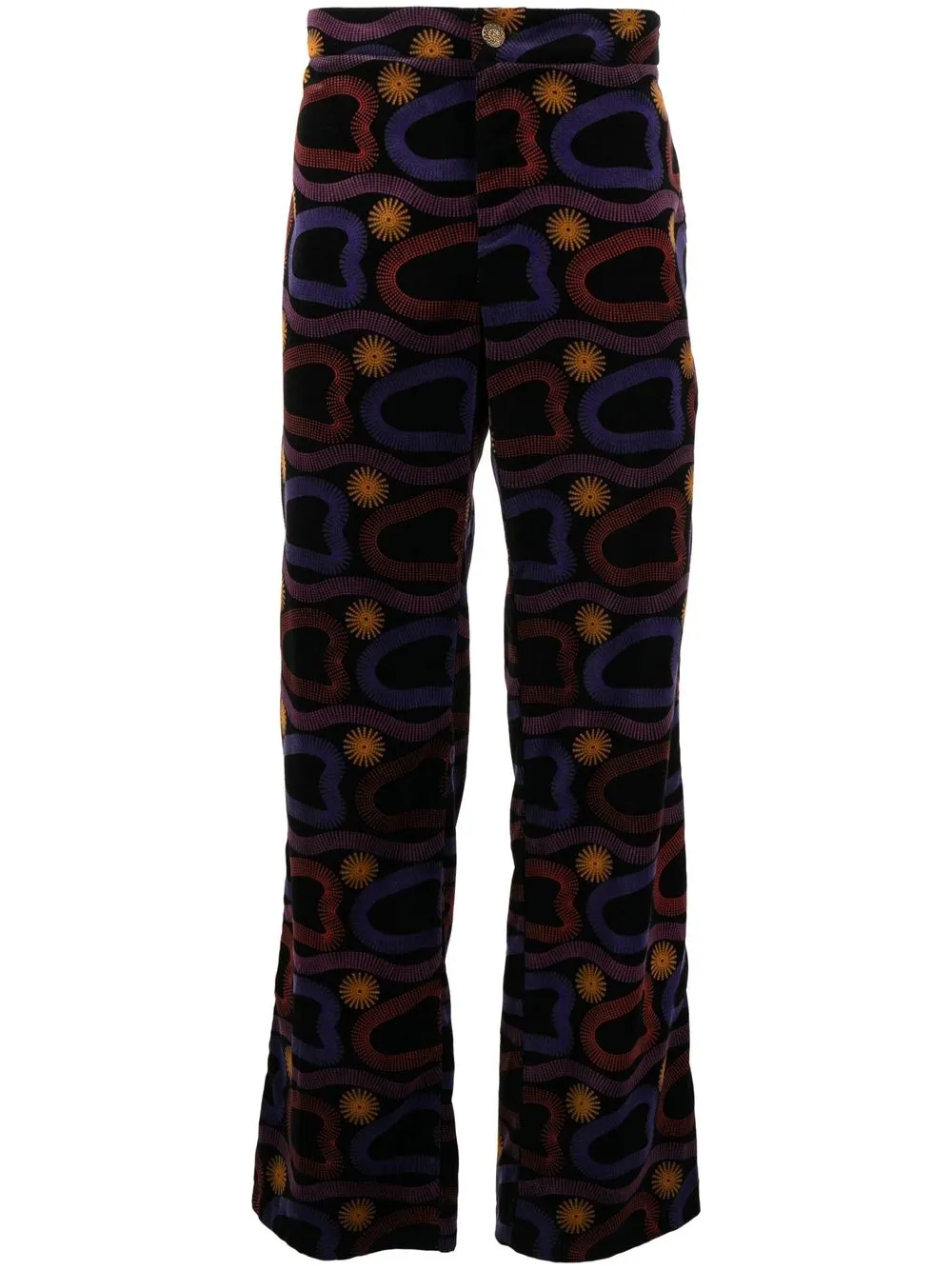 

TSAU geometric-print velver trousers - Black