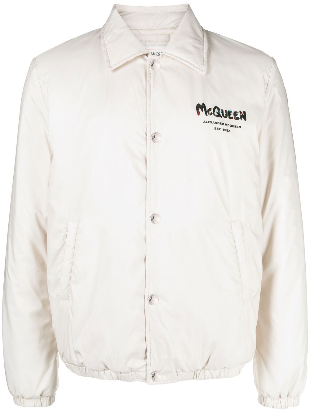 Shop Alexander Mcqueen Logo-print Bomber Jacket In Neutrals