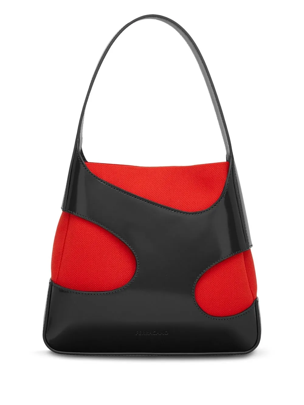 Ferragamo Cut Out-detail Leather Shoulder Bag In Black/flame Red