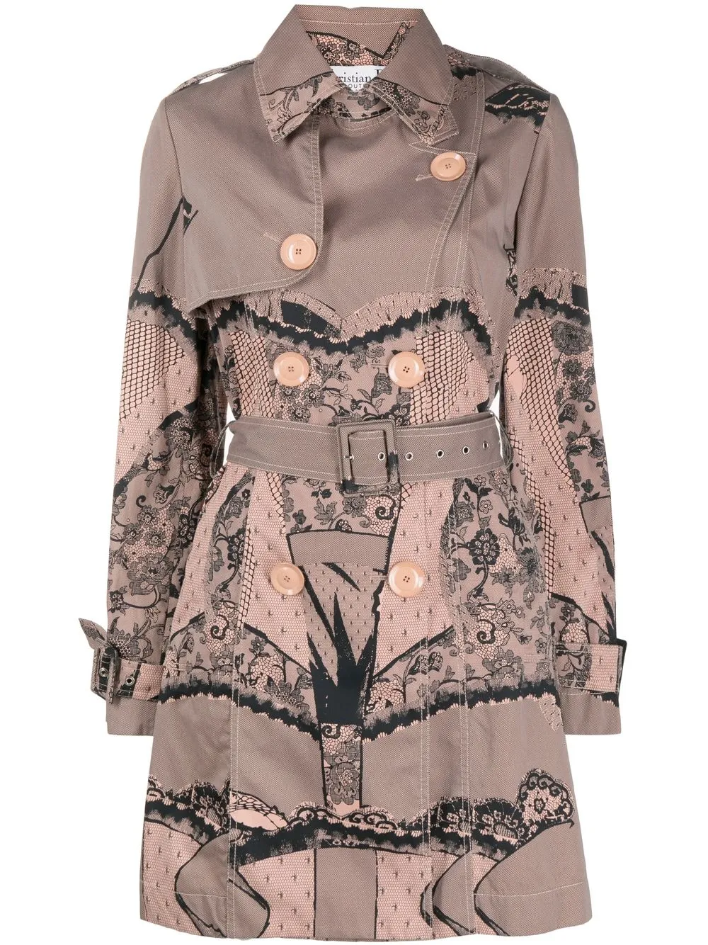 

Christian Dior pre-owned lace-print double-breasted trench coat - Pink