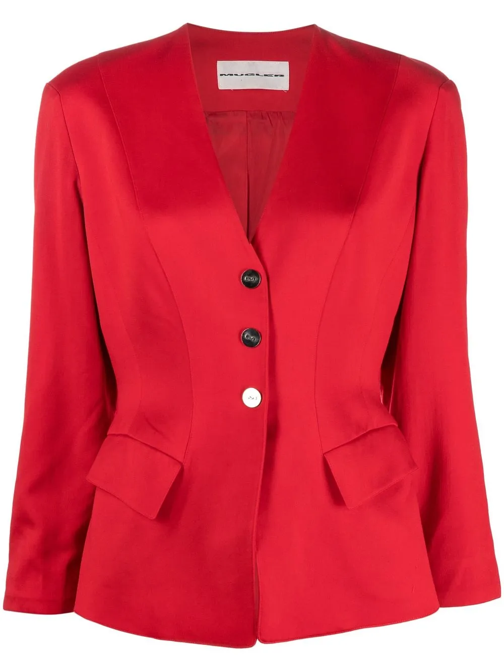 Pre-owned Mugler Collarless Single-breasted Jacket In Red