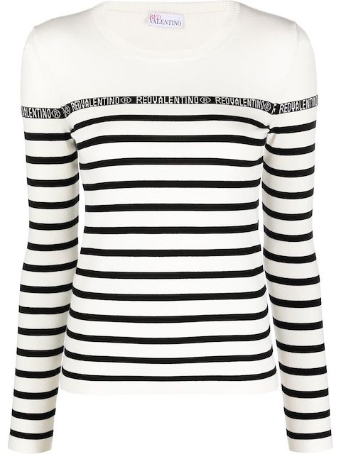RED Valentino intarsia-logo stripe-print jumper