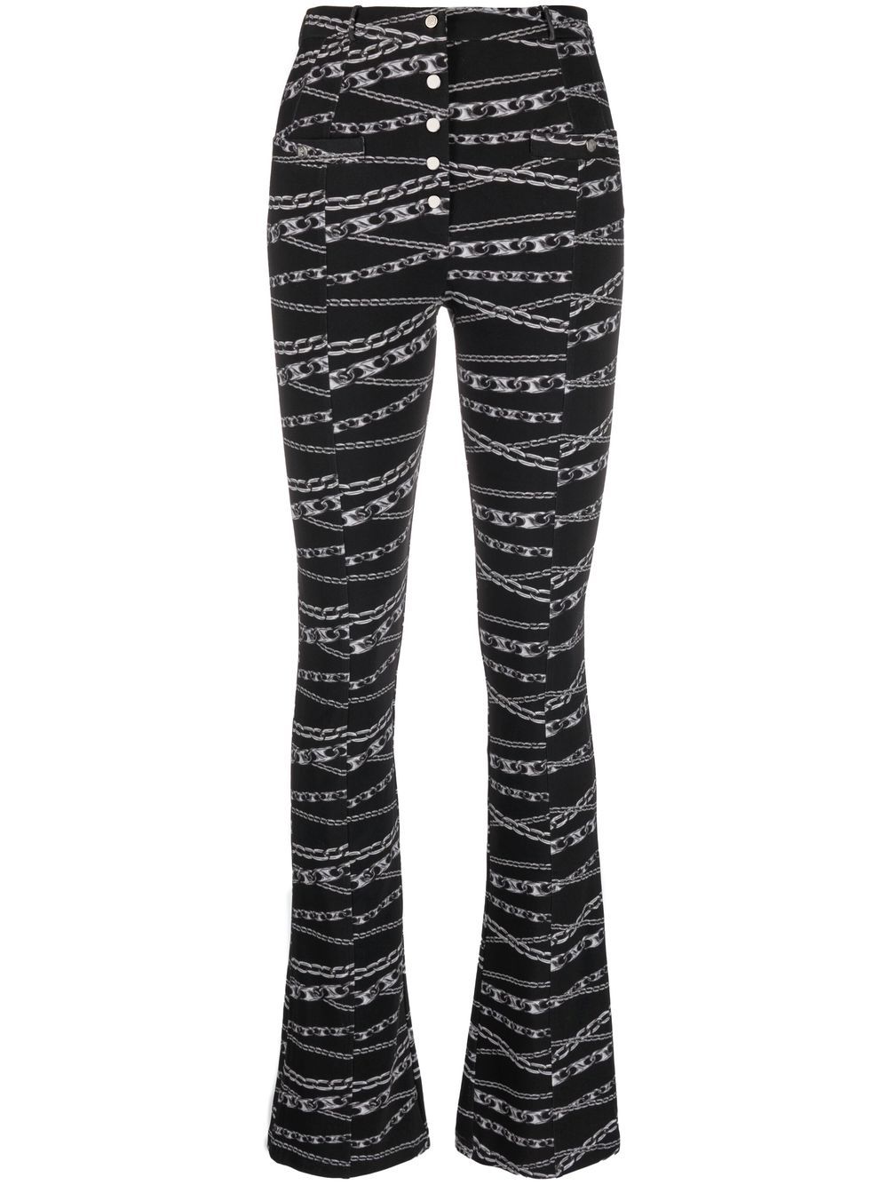 Shop Rabanne Chain-print Flared Trousers In Black