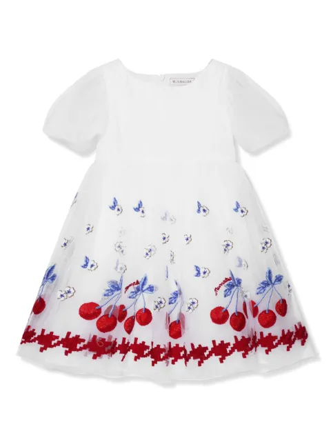 Monnalisa embroidered-cherry panelled dress