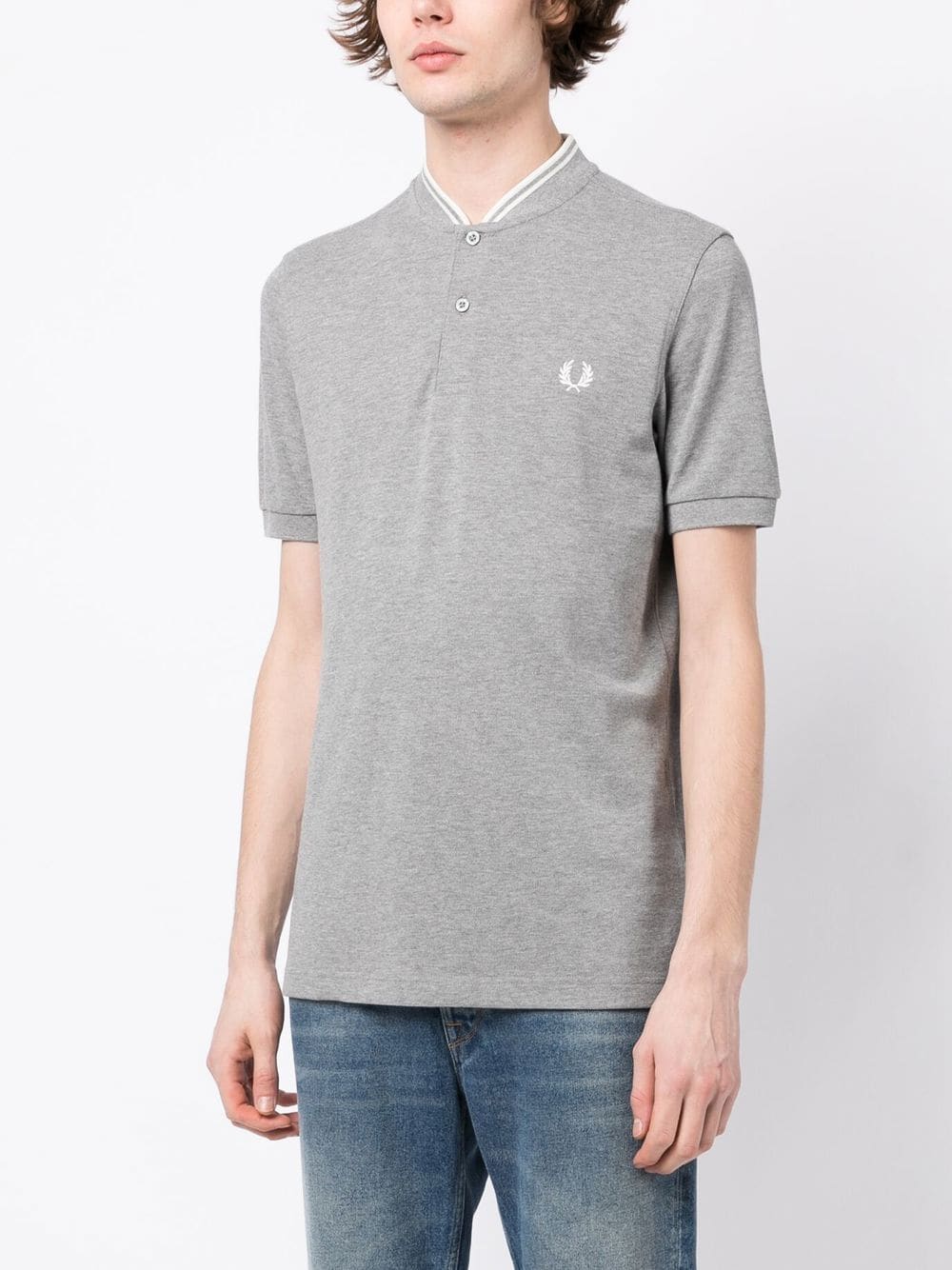 Shop Fred Perry Baseball-collar Polo Shirt In Grey