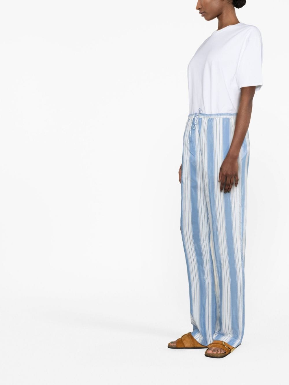 Shop Totême Drawstring-waist Striped Trousers In 蓝色