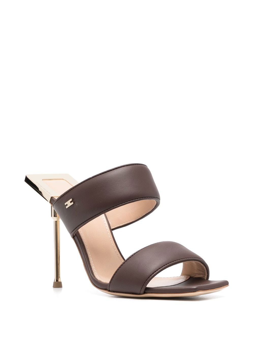 Shop Elisabetta Franchi Padded-strap Open-toe Mules In Braun