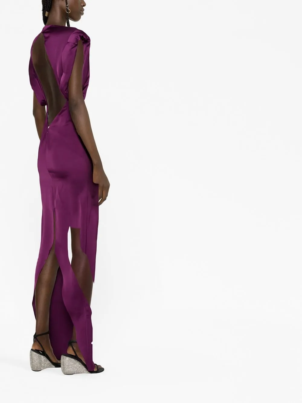 Attico Long Double Satin Dress In Purple