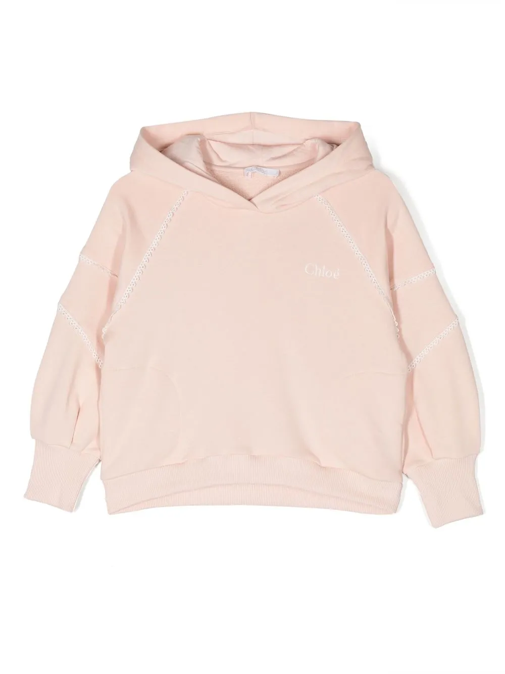 

Chloé Kids lace-trim logo-embroidered hoodie - Pink