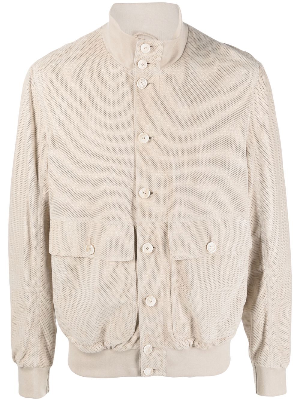 Brunello Cucinelli Stand-up Collar Leather Jacket In Nude