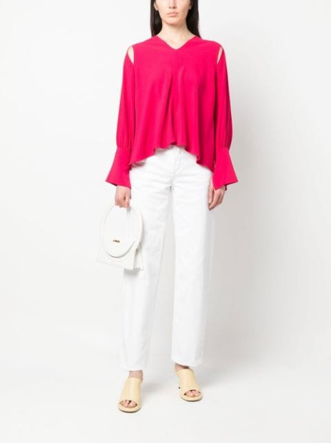 V-neck long-sleeved blouse