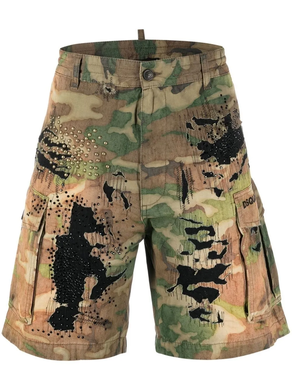 DSQUARED2 LOGO-PRINT DISTRESSED SHORTS