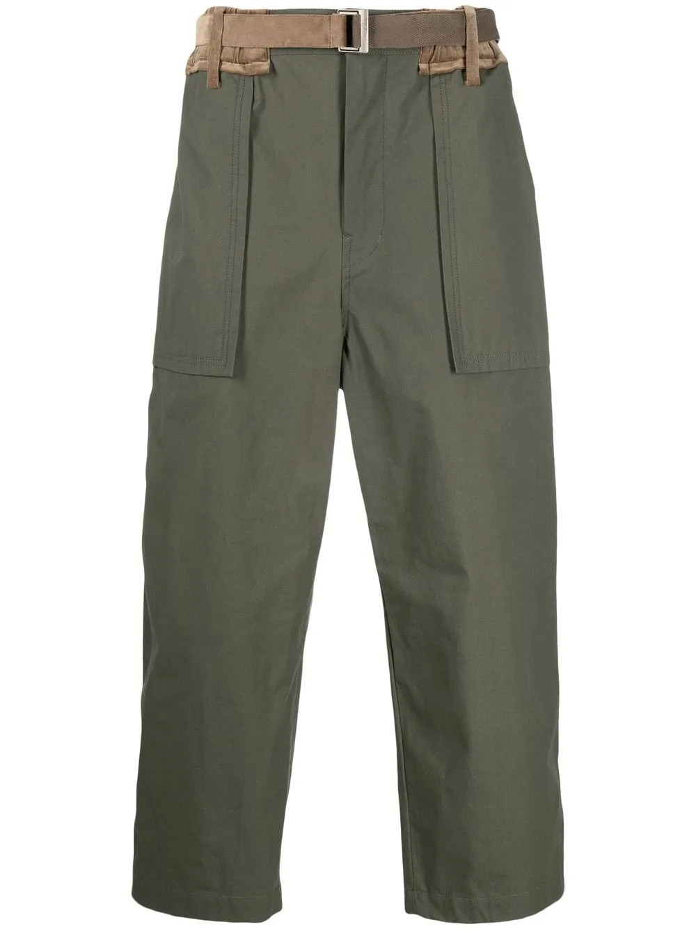 

sacai cropped leg cotton blend trousers - Green