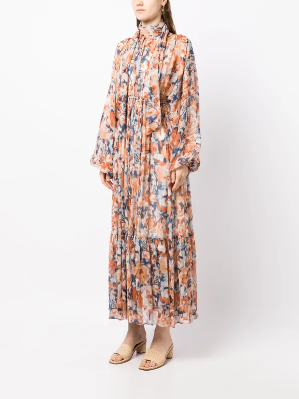 theo maxi dress Women's Light Blue Relaxed Fit Long Sleeve Womens Theo the Label Klotho Print Maxi Dress Theo Maxi Dress | Dress