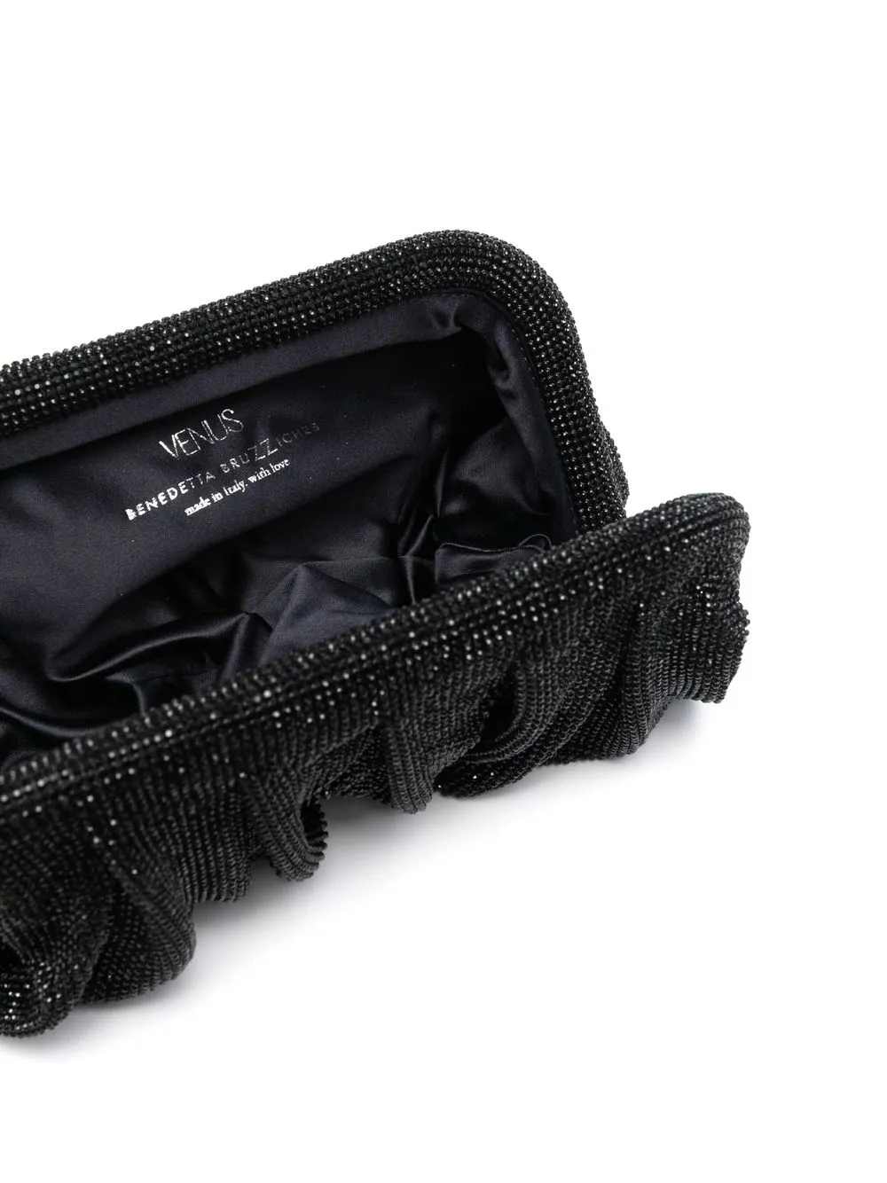 Benedetta Bruzziches Venus La Grande Ruched Crystal Mesh Clutch Bag In Black