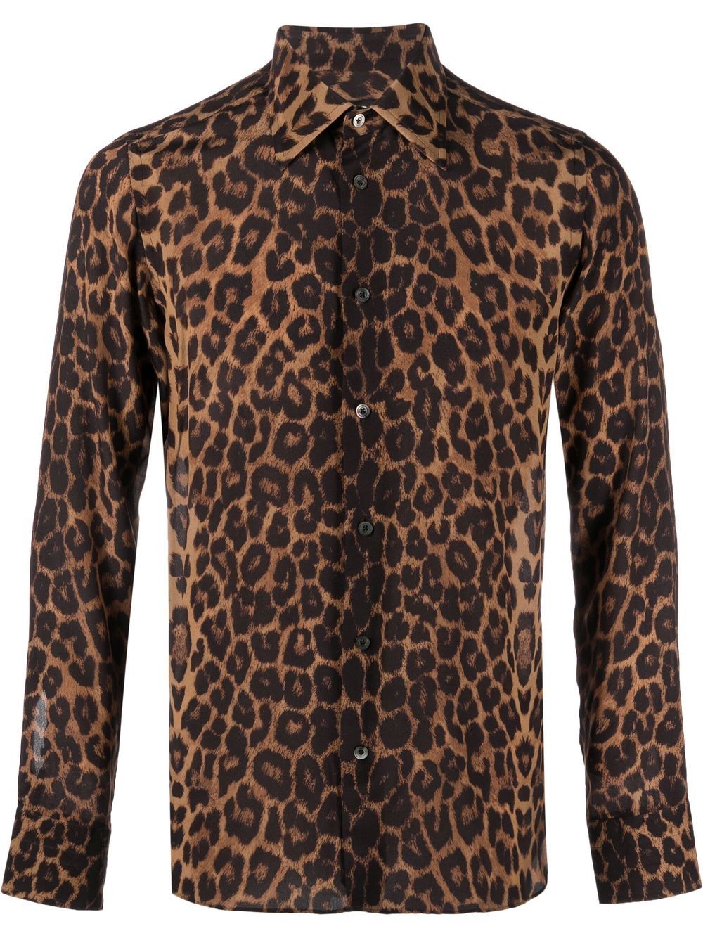 Shop Tom Ford Leopard-print Long-sleeved Shirt In Braun