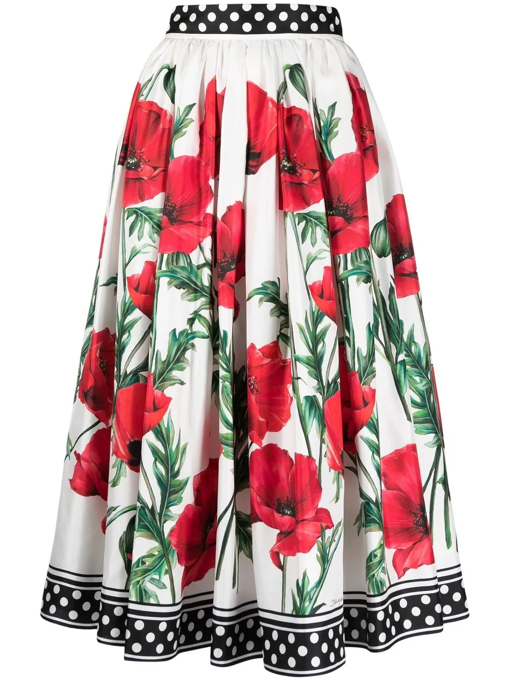 

Dolce & Gabbana poppy-print pleated midi skirt - White