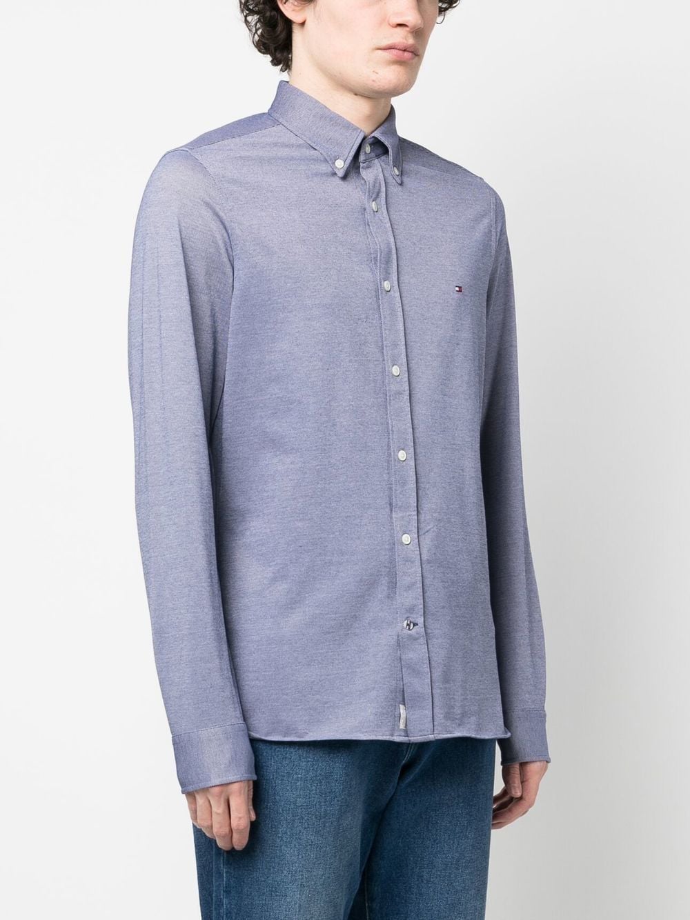 Shop Tommy Hilfiger Logo-embroidery Cotton-blend Shirt In Blue