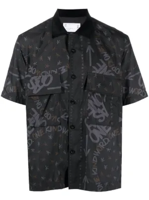 Sacai Floral Print short-sleeve Shirt | Black | FARFETCH ZA