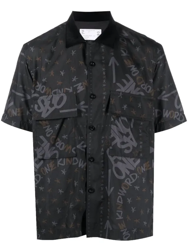 Sacai Graphic-print Short-sleeve Shirt in Black