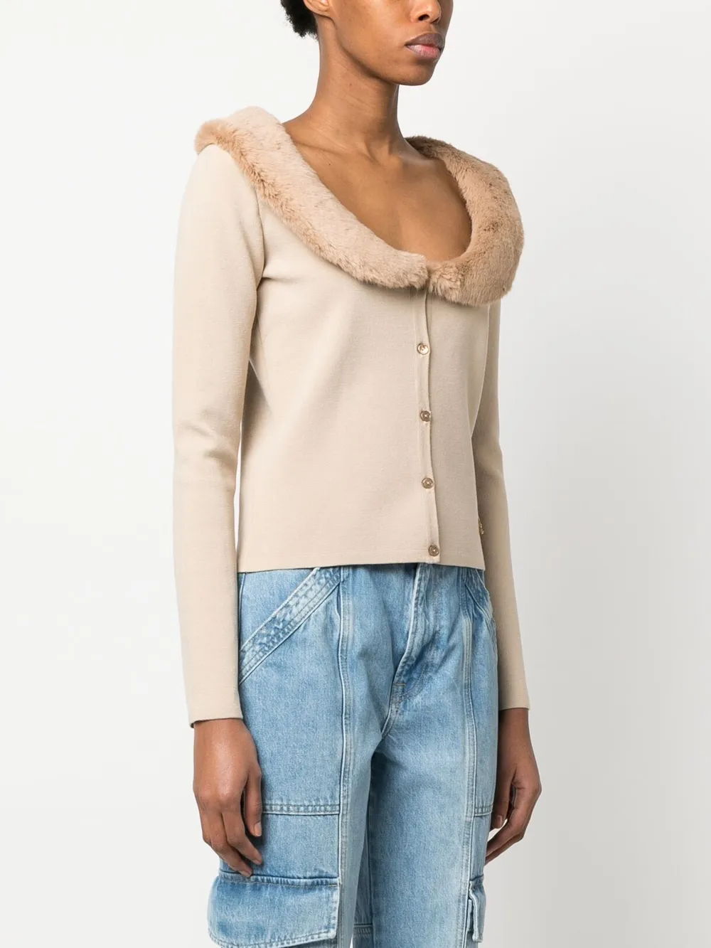 Blumarine Detachable Faux-fur Trimmed Blouse In Brown