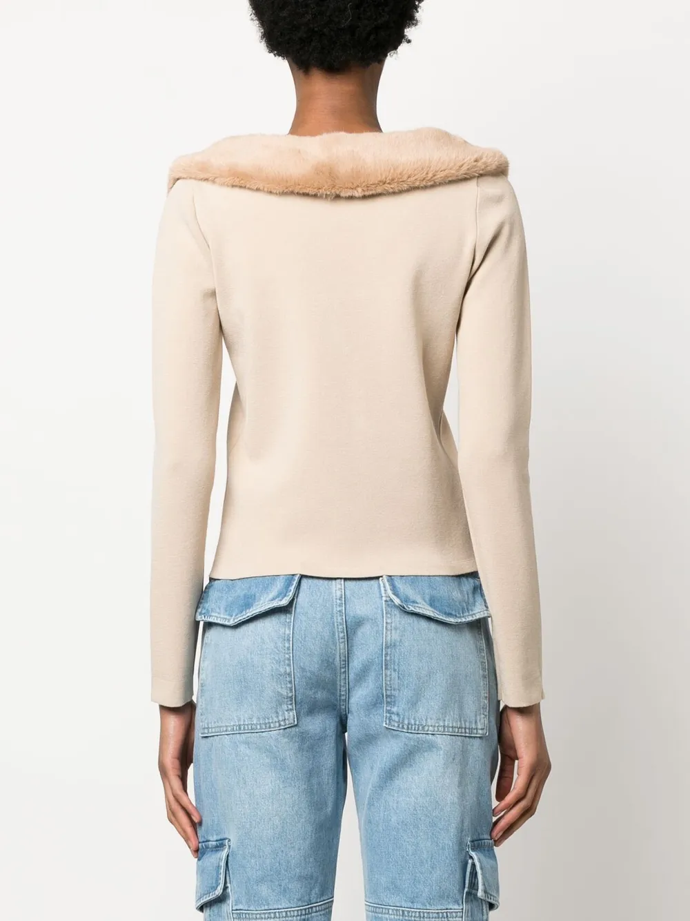 Blumarine Detachable Faux-fur Trimmed Blouse In Brown