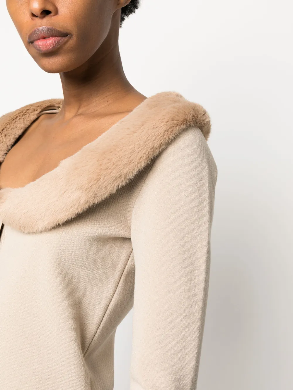 Blumarine Detachable Faux-fur Trimmed Blouse In Brown