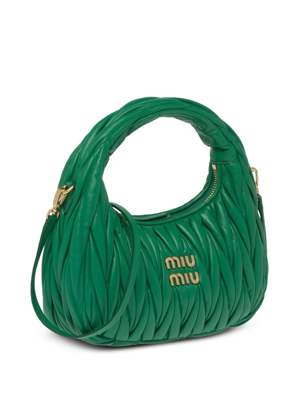 Miu Miu Mini Wander Quilted Leather Hobo Bag In Green