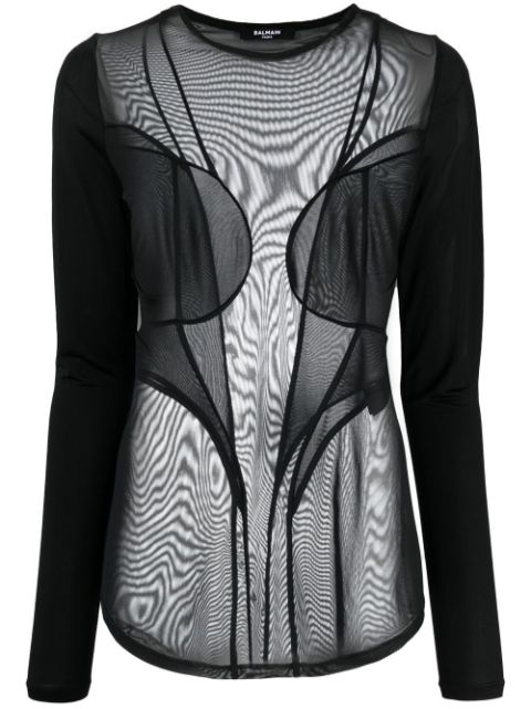 Balmain semi-sheer panelled top Women