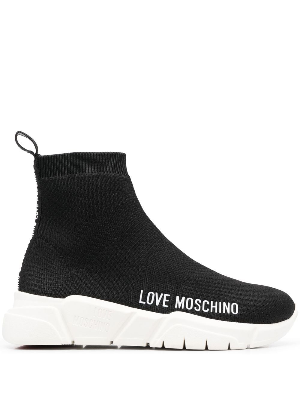 Shop Love Moschino Logo-print Sock-style Sneakers In 黑色