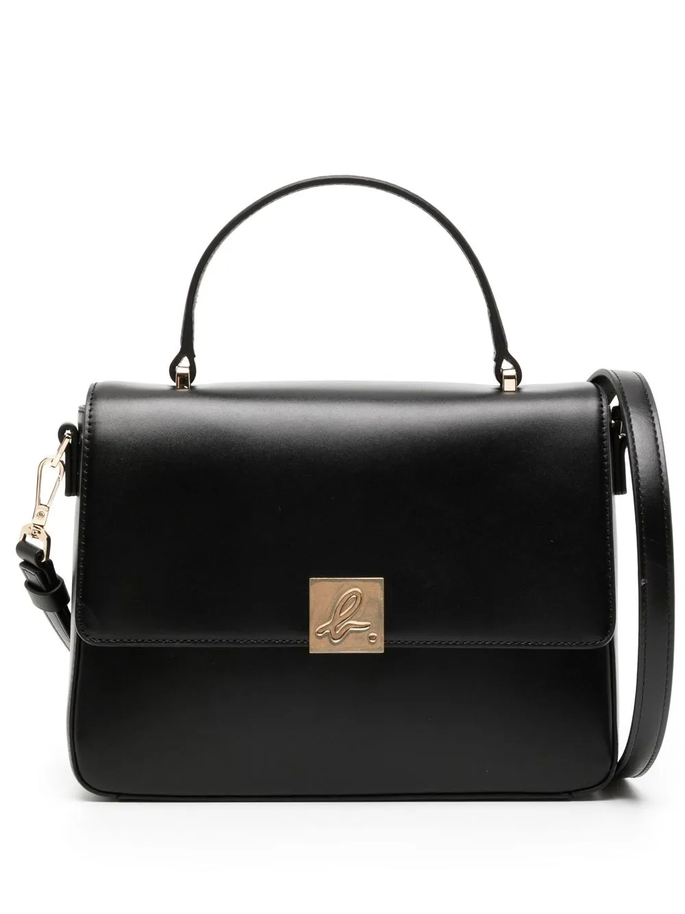 

agnès b. logo-buckle foldover leather satchel - Black