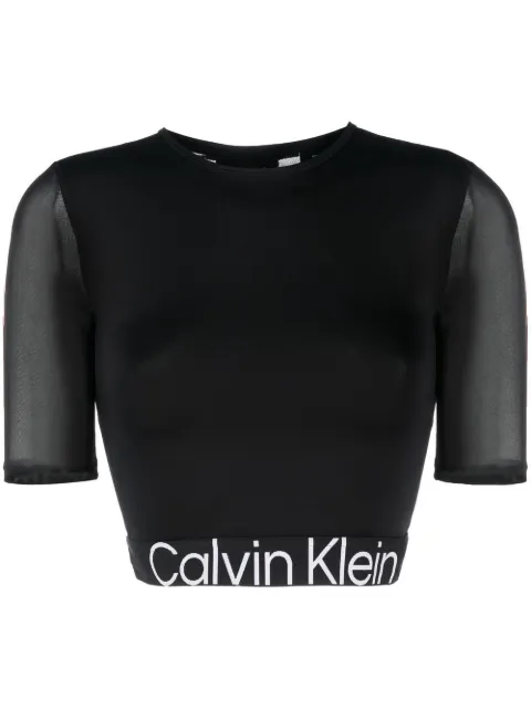 Calvin Klein logo-waistband cropped performance T-shirt