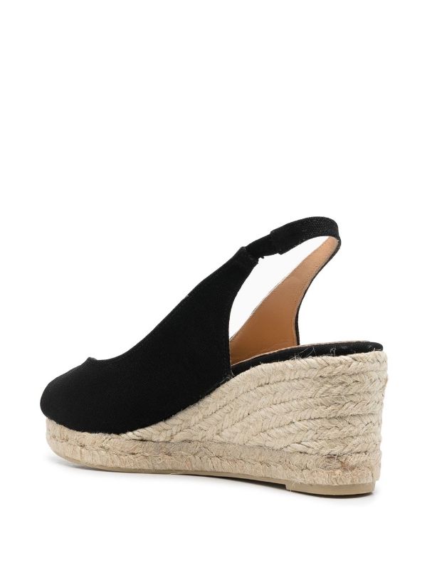 Black peep store toe espadrille wedge