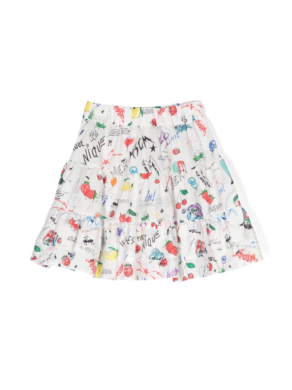 Shop Msgm Graphic-print Ruffled Skirt In White
