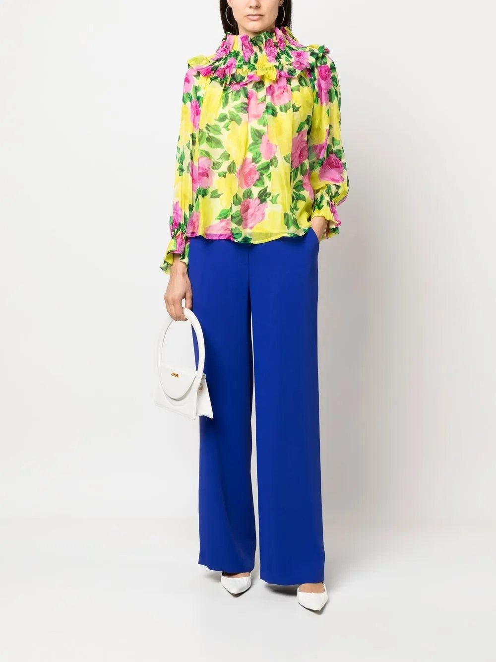 Shop P.a.r.o.s.h Floral-print Long-sleeved Blouse In Yellow