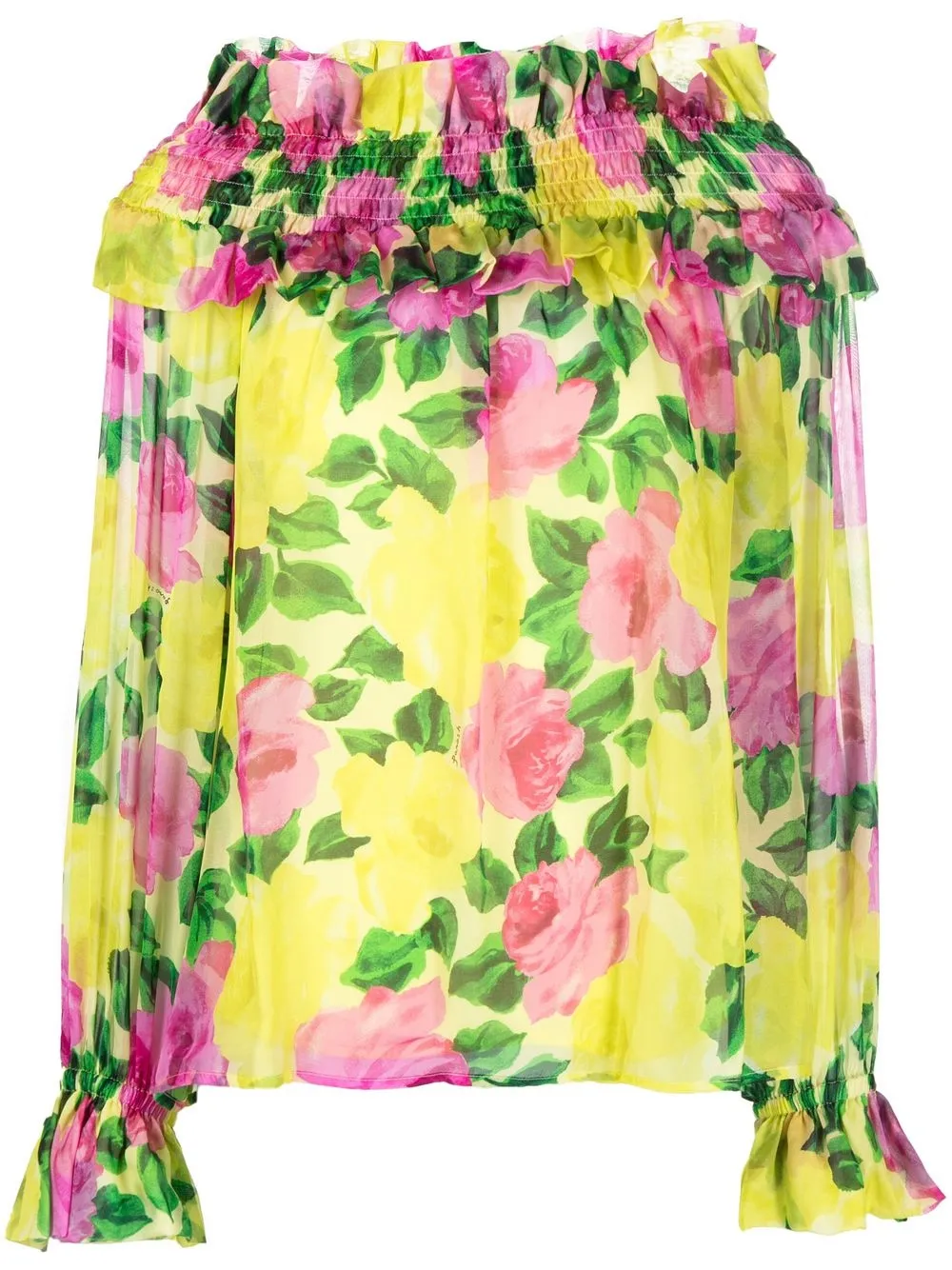 Shop P.a.r.o.s.h Floral-print Long-sleeved Blouse In Yellow