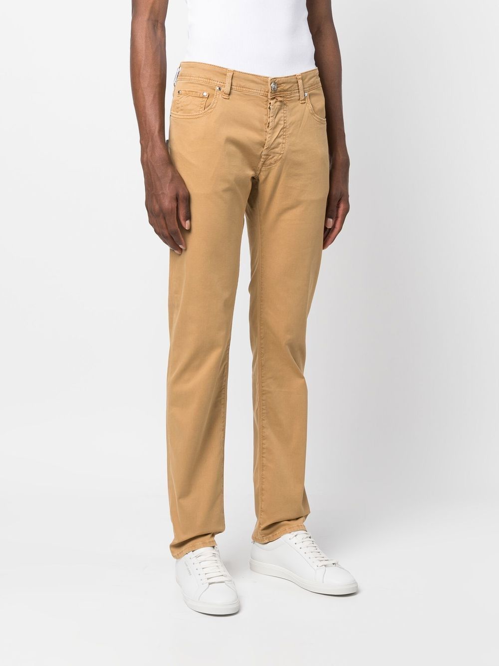 Shop Jacob Cohen Embossed-logo Patch Detail Chinos In Nude