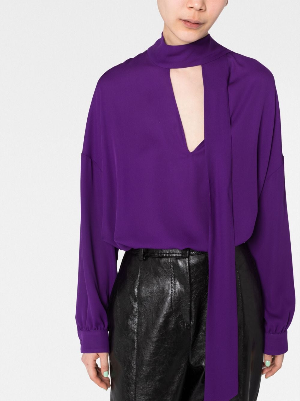 Shop Valentino Scarf-detail Silk Blouse In Purple