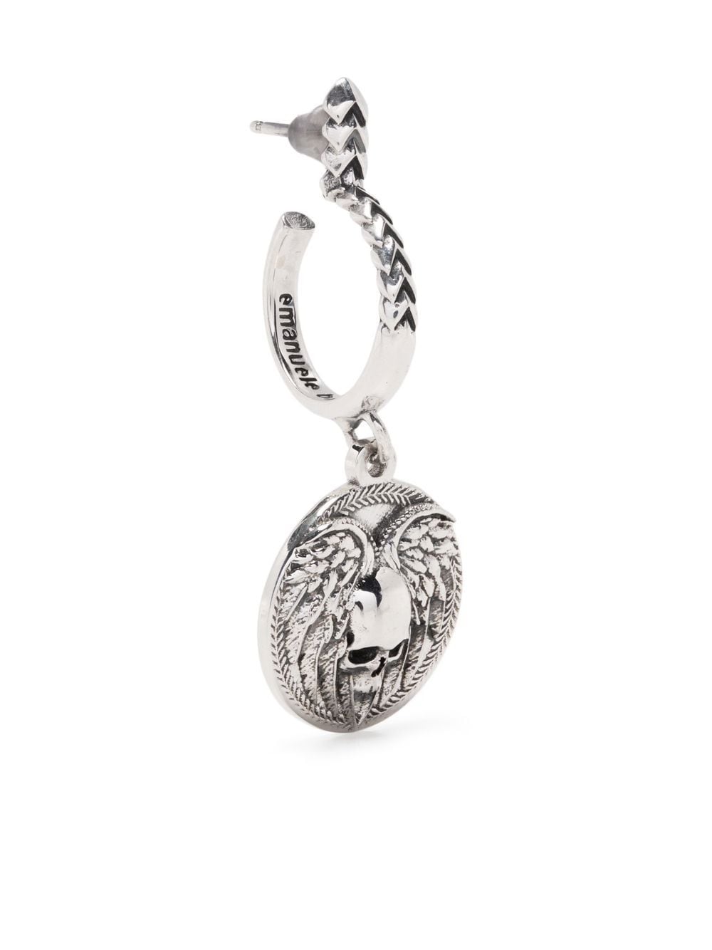 Shop Emanuele Bicocchi Winged Skull Coin Earring In Silver