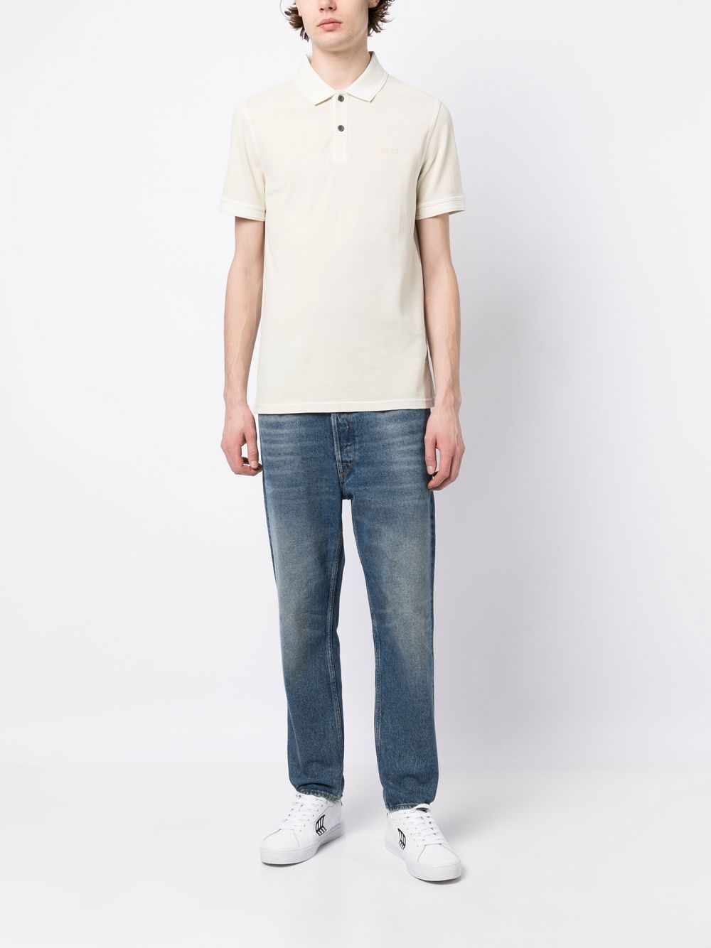 BOSS Poloshirt met logo-reliëf - Beige