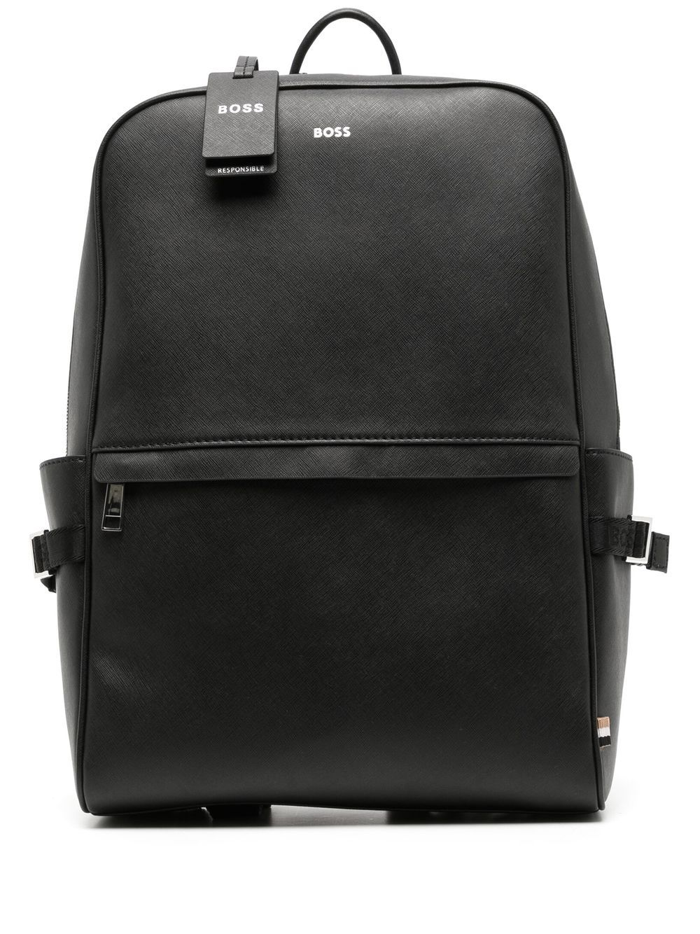 Hugo Boss Logo-tag Leather Backpack In Black