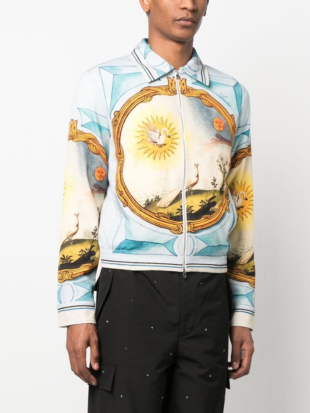 Shop Amiri Landscape Frame Varsity Jacket In Blue