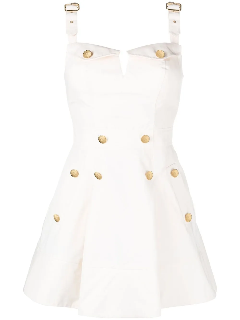 Elisabetta Franchi Button-embellished Flared Pinafore Dress In Neutrals