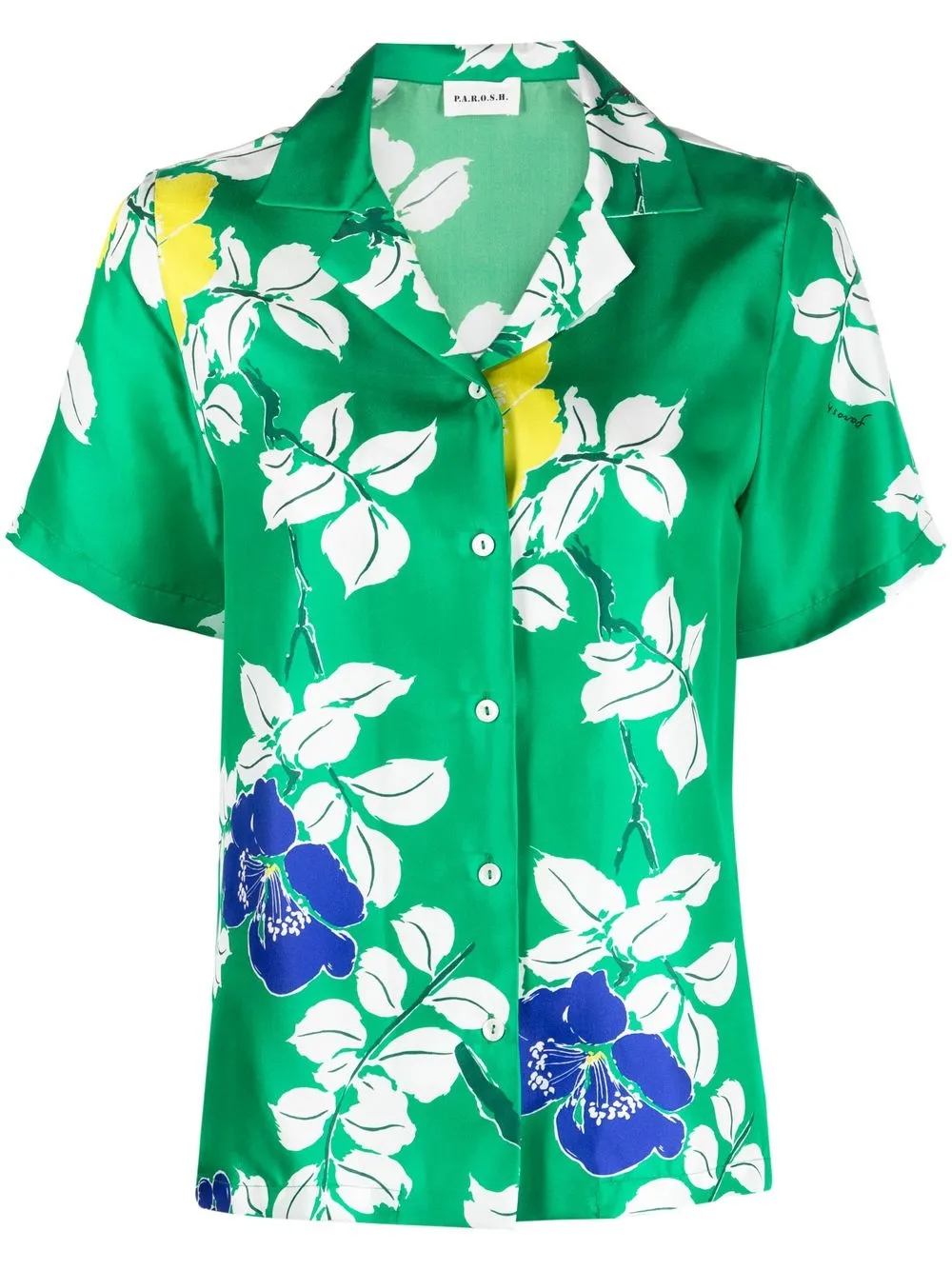 P.a.r.o.s.h Floral-print Satin Shirt In Green