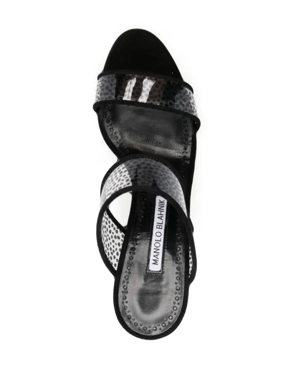 Manolo Blahnik Bold polka-dot Print Sandals | Black | FARFETCH