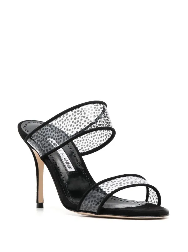 Manolo Blahnik Bold polka-dot Print Sandals | Black | FARFETCH