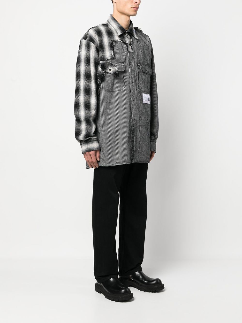 Maison Mihara Yasuhiro contrast-plaid-panel Ripped Shirt - Farfetch