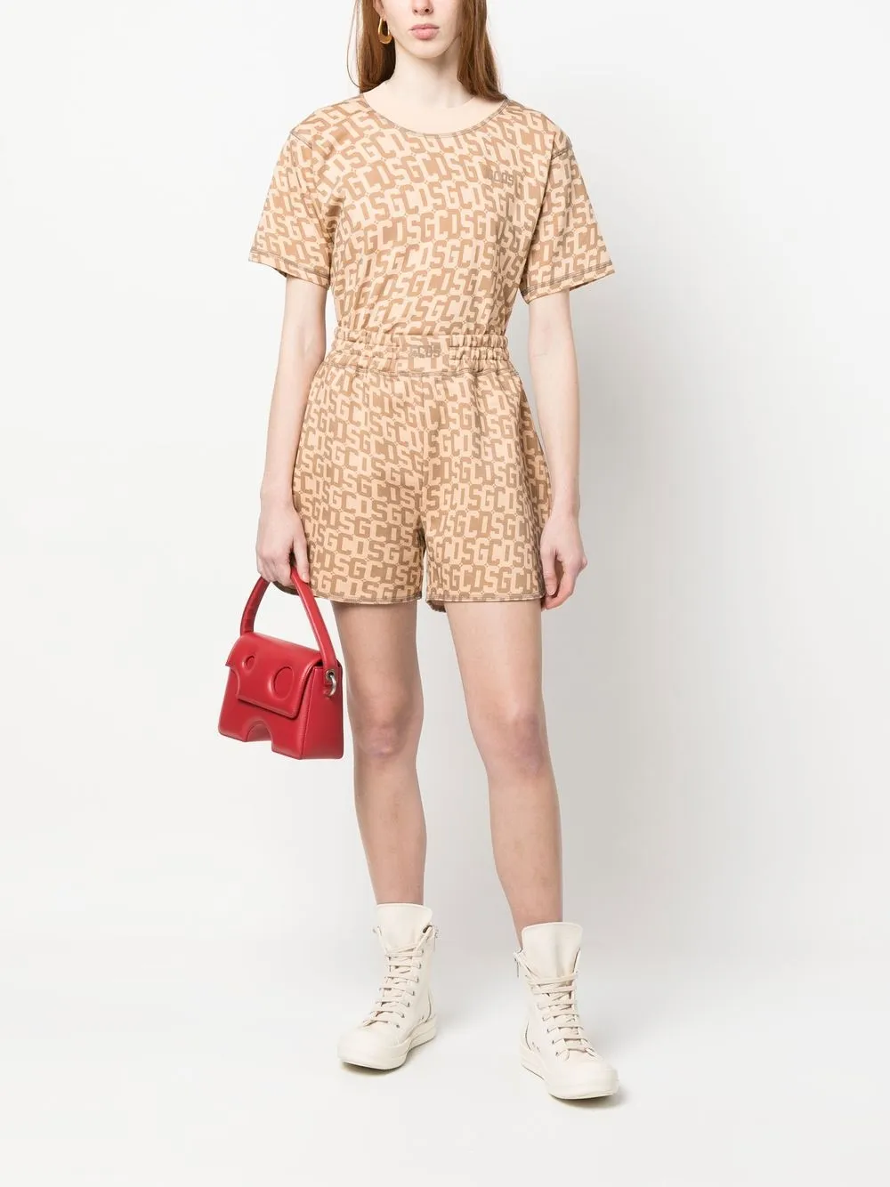 Gcds T-shirt met monogram patroon - Beige